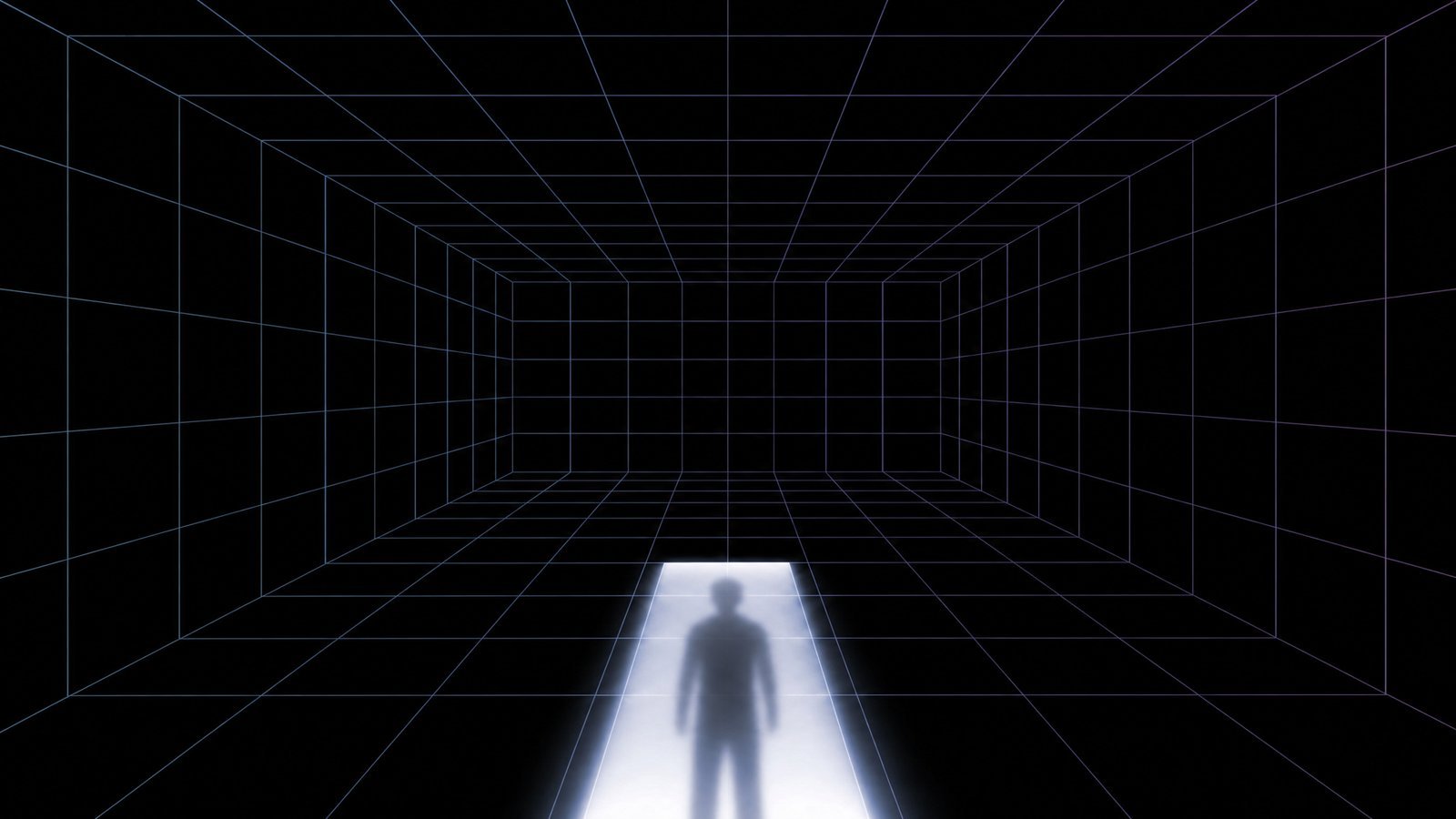 A creator speaks to a glowing Computer, spawning a holographic world around a character whose outfit she then picks.